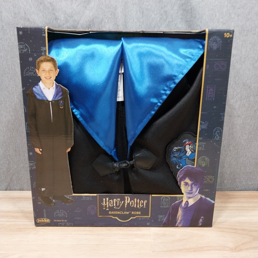 Harry Potter Ravenclaw Robe Kids Hooded Costume Wand Pocket 10-12x Black Blue